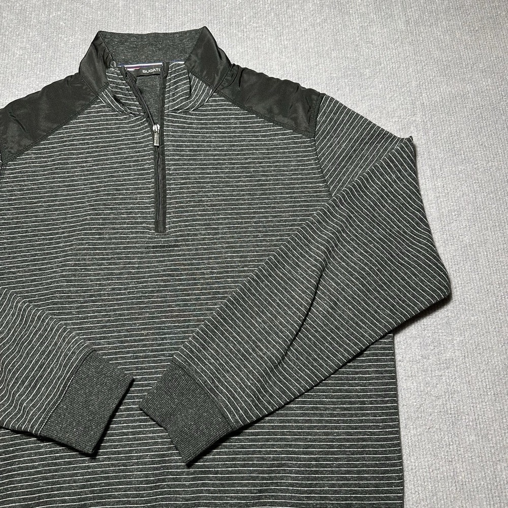 Bugatchi Mens XL Sweater‎ Shirt Gray Quarter Zip Casual Pullover Striped